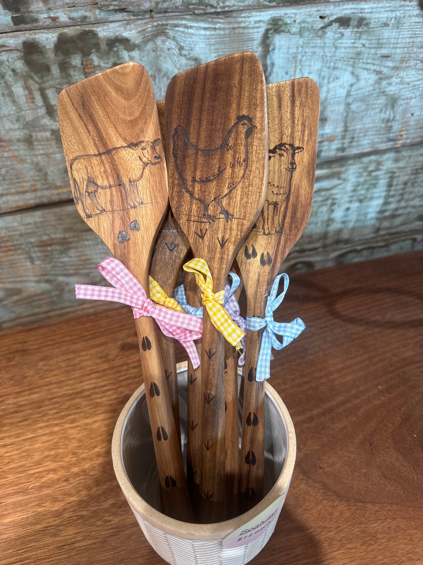 Wood Burned Farm Animal Spatulas